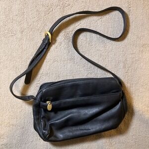 Stone Mountain Leather Purse Vintage Crossbody Bag - Black With Gold Hardware